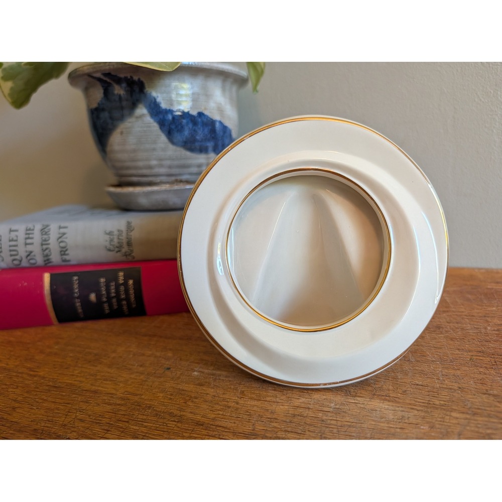 Lenox 5" Round Porcelain Picture Frame Ivory White 24K Gold Trim USA Made